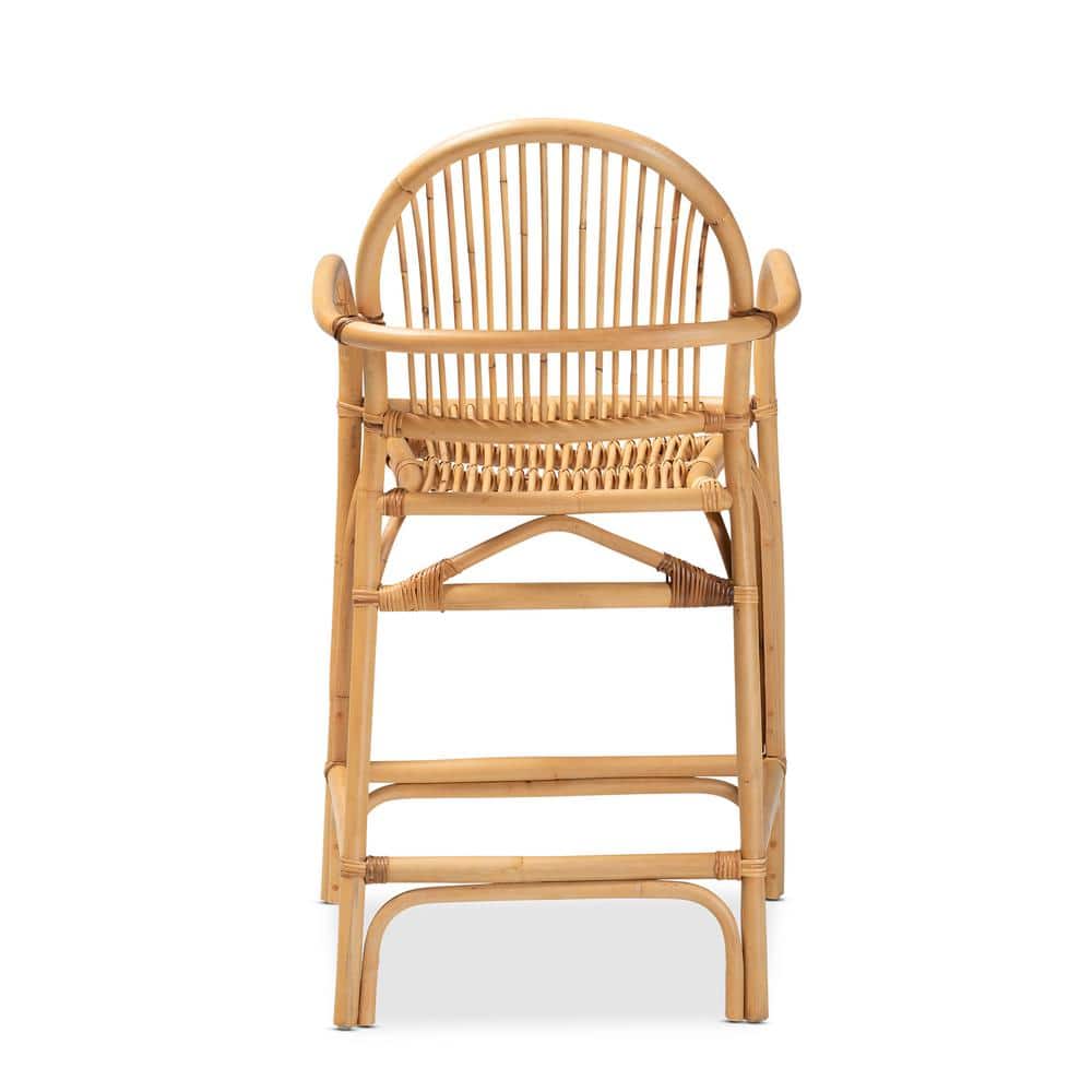 Natural Brown Rattan Curved Back Counter Stool