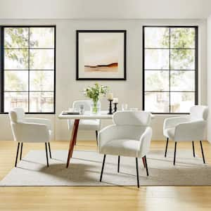 Andrew Ivory Modern Boucle Lambswool Dining Chair with Metal Legs Set of 4