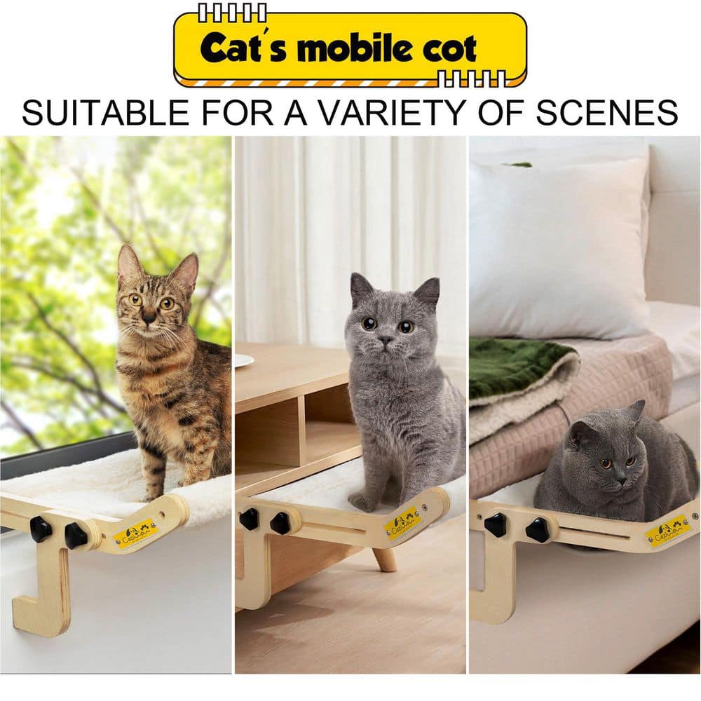 Small White Cashmere Rectangular Cat Hammock with Wooden Frame