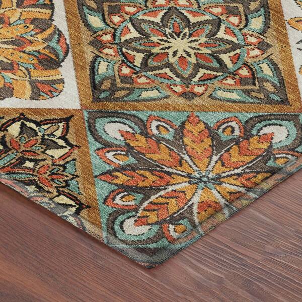 Mayfield Premium Machine Washable Abstract AMF2256 Gold 2 ft. x 7 ft. Runner Rug