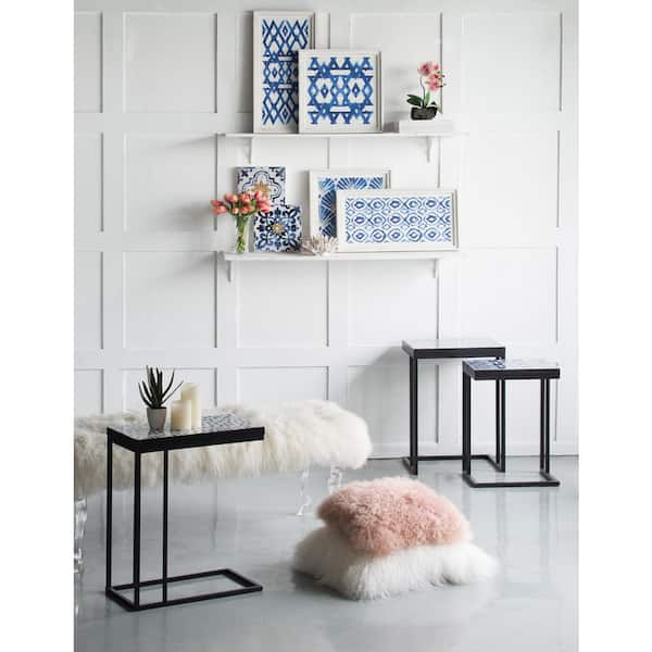 Set of 2-Blue and White Wooden Hanging Sculptures, Modern Wall Art Decor, 12.6 in. x 1.4 in. x 24.4 in.