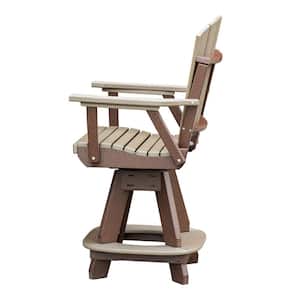 Adirondack Tudor Brown Swivel Counter Height Plastic Outdoor Dining Chair in Weatherwood