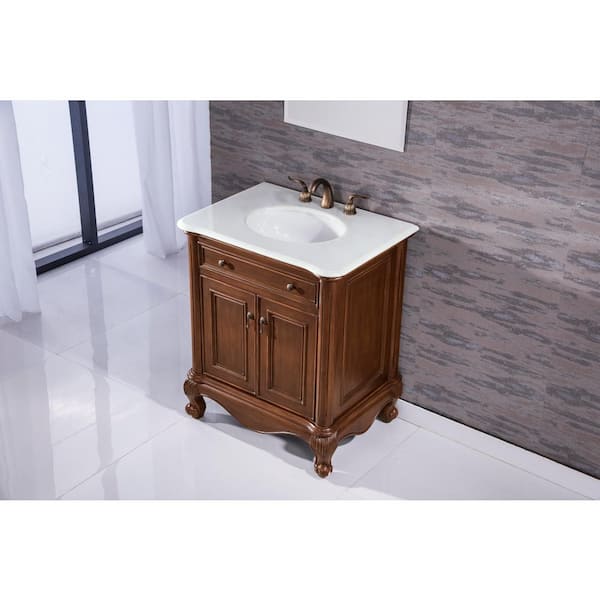Unbranded Simply Living 30 in. W x 22 in. D x 35 in. H Bath Vanity in Brown with Ivory White Engineered Marble