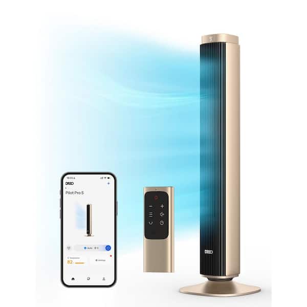 DREO 42 in. Pilot Pro Tower Fan with Remote, 25 DB Quiet DC Portable Bladeless Fan, 90° Oscillating, 12-Hour Timer in Gold