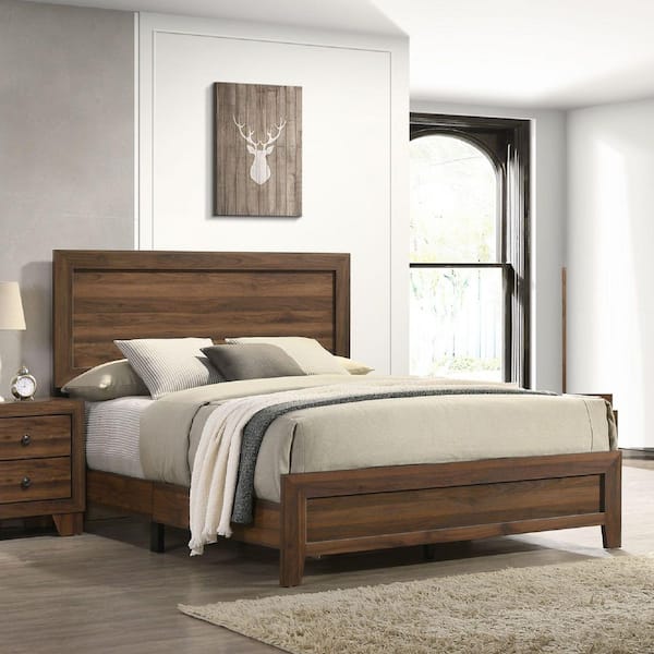 Julia Brown Wood Frame Full Size Platform Bed with Headboard Cherry Finish