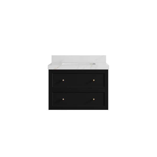 Willow Collections Roswell 30 in. Single Sink Freestanding Black Bath Vanity with Calacatta Sienna Qt. Top Unassembled