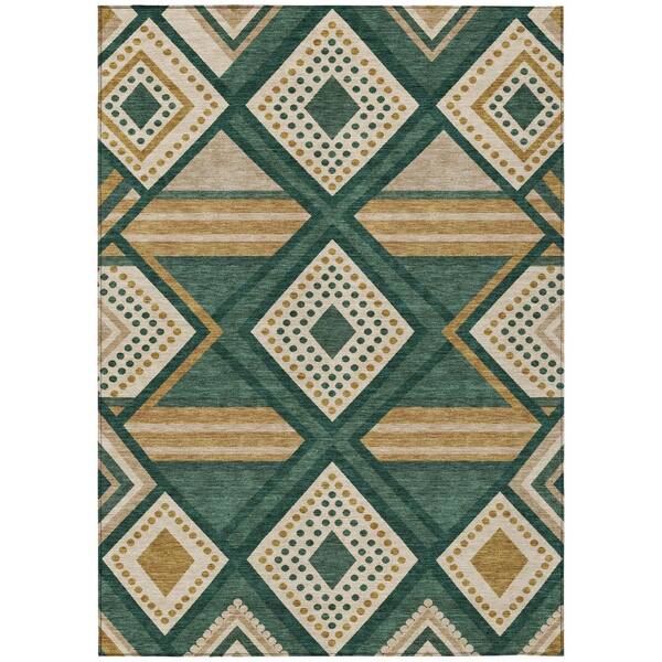 Chantille Machine Washable Indoor/Outdoor Abstract ACN3128 Emerald 5 ft. x 7 ft. 6 in. Area Rug