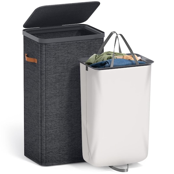 16.5 in. W x 12.5 in. D x 29.5 in. H Black Linen Cabinet, Single Compartment Laundry Basket with Removable Laundry Bag