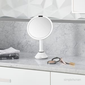 9.1 in. x 15.1 in. Lighted Magnifying Tabletop Makeup Mirror in White Stainless Steel