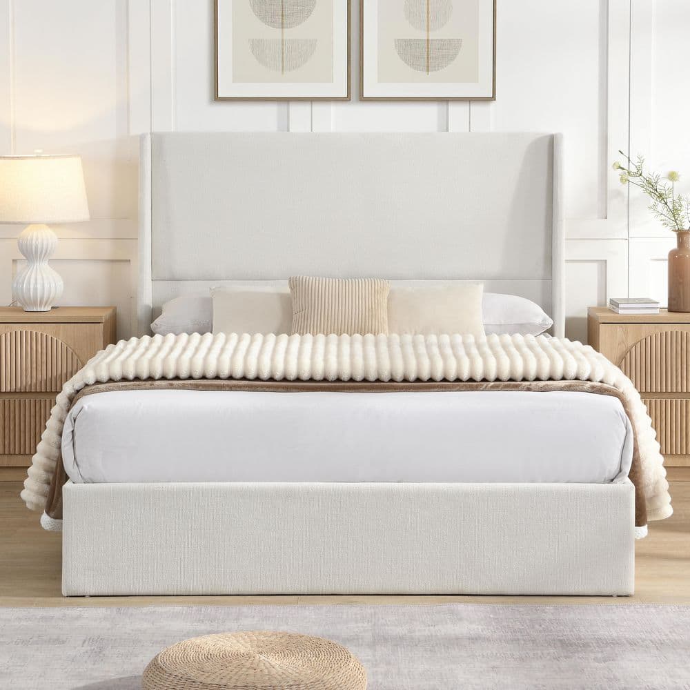 Torvin Modern Beige Chenille Upholstered Wood Frame Queen Size Platform Bed with High Wingback Headboard price history on PriceWatchPro