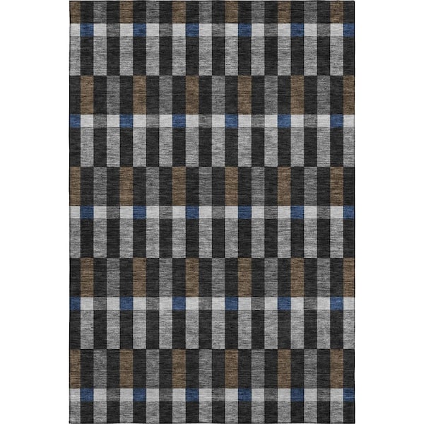 Mayfield Premium Machine Washable Abstract AMF2548 Black 5 ft. x 7 ft. 6 in. Area Rug