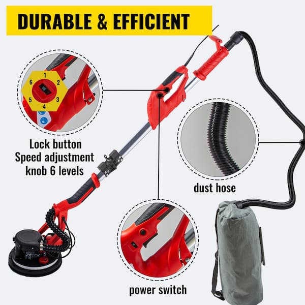 Drywall Sander 850-Watt Electric Drywall Sander Variable Speed 800-1750 RPM Foldable Sheetrock Sander Telescope Handle