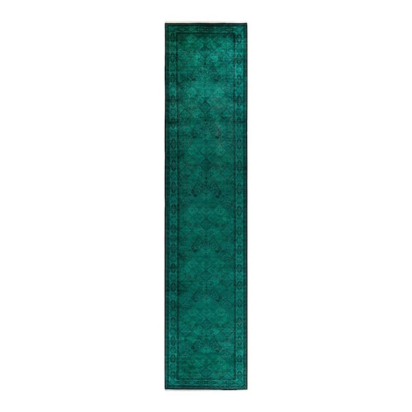 Overdyed Green 3 ft. x 20 ft. Solid Wool Indoor Runner Rug
