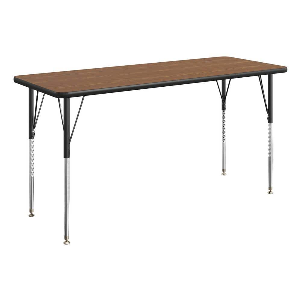 Wren Adjustable Oak Top/Black Frame Rectangle Kids Activity Table with Thermal Laminate Top for 4
