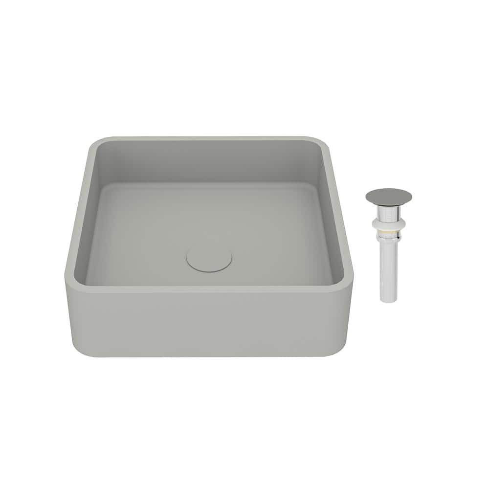 15.35 in. Square Vessel Bathroom Sink with Pop-up Drain in Cold Concrete Gray Cement -  Boyel Living, BLBR05004VS20CC