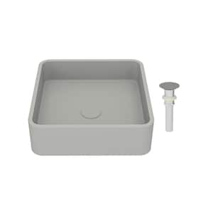 15.35 in. Square Vessel Bathroom Sink with Pop-up Drain in Cold Concrete Gray Cement