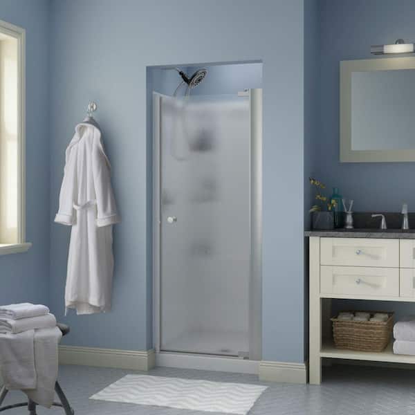 Delta Lyndall 30 In X 64 3 4 In Semi Frameless Contemporary Pivot Shower Door In Nickel With Rain Glass