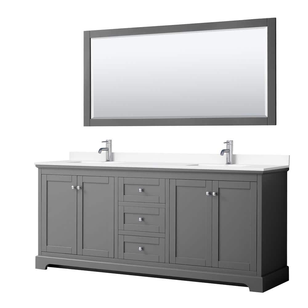 Avery 80 in. W x 22 in. D Double Vanity in Dark Gray with Cultured Marble Vanity Top in White with Basins and Mirror price history on PriceWatchPro