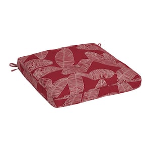 Plush Polyfill 20 in. x 20 in. Red Leaf Palm Square Outdoor Chair Cushion