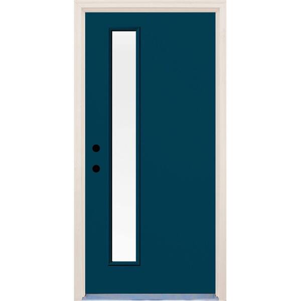 Builders Choice 36 in. x 80 in. Atlantis 1 Lite Clear Glass Painted Fiberglass Prehung Front Door with Brickmould