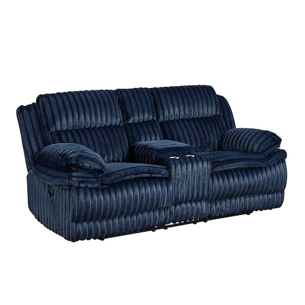 Dyersburg 85 in. W Blue Corduroy 2-Seater Manual Double Reclining Loveseat with Center Console