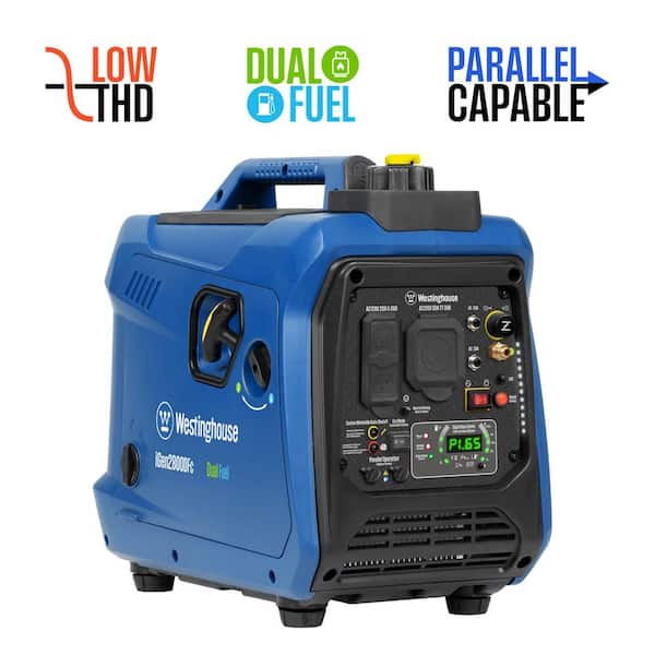 2,800-Watt Gas and Propane Dual Fuel Portable Inverter Generator with Recoil Start, Quiet Technology, CO Sensor