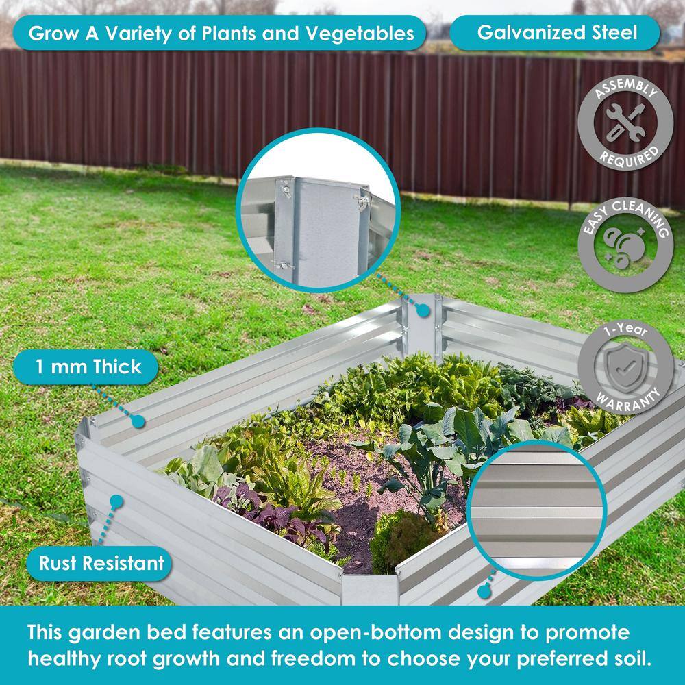 Silver Galvanized Steel Rectangle Raised Garden Bed for Outdoor Patio