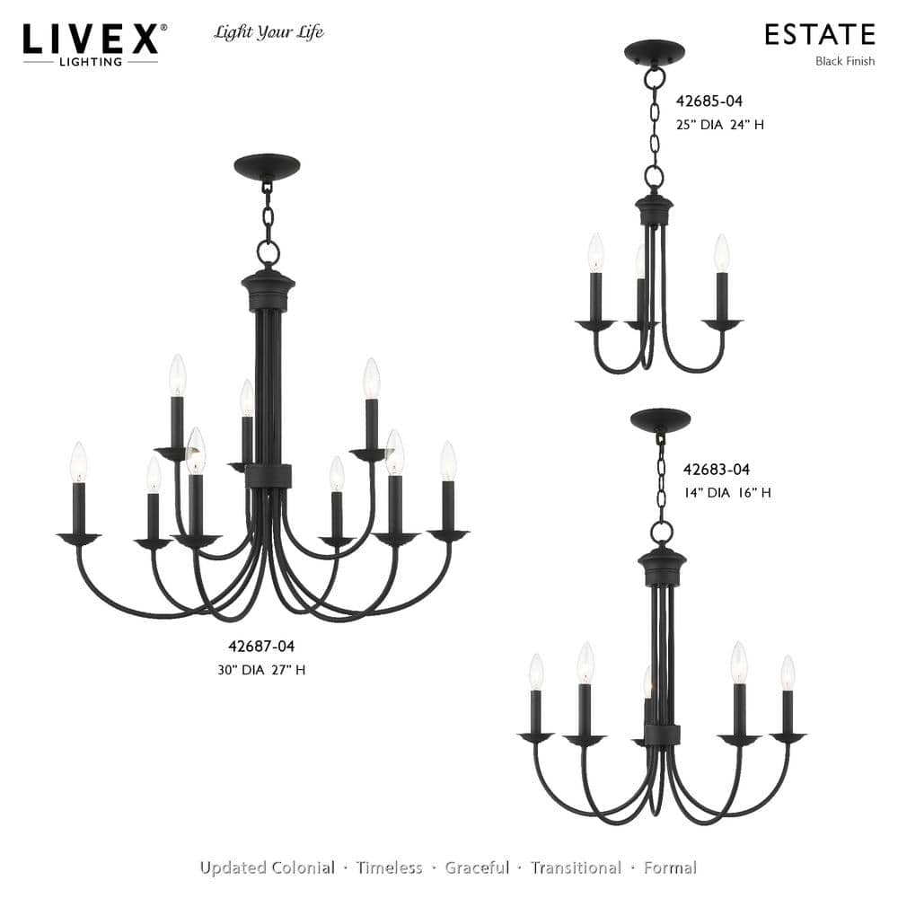 Estate 9-Light Black Crystal Chandelier with Candelabra Base