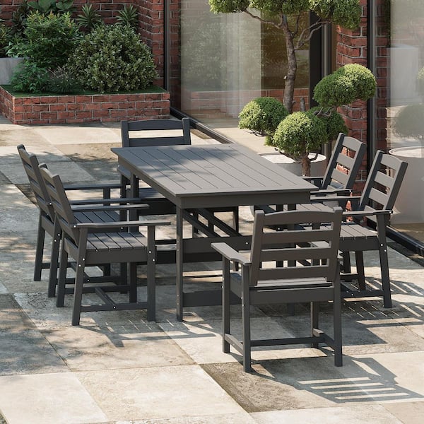 6-Piece HDPE Patio Dining Chairs, Heavy Duty Wood-Like Outdoor Dining Chairs with Arm for Garden, Deck, Lawn, Gray