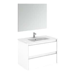 Ambra 31.6 in. W x 18.1 in. D x 22.3 in. H Complete Bathroom Vanity Unit in Gloss White with Mirror