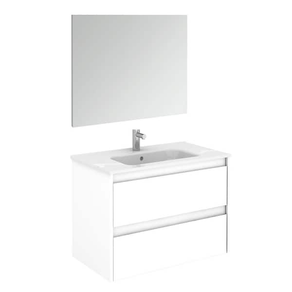 WS Bath Collections Ambra 31.6 in. W x 18.1 in. D x 22.3 in. H Complete Bathroom Vanity Unit in Gloss White with Mirror