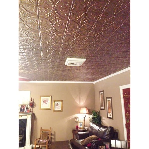 Dimensions 2 ft. x 4 ft. Glue Up Tin Ceiling Tile in Metallic Bronze