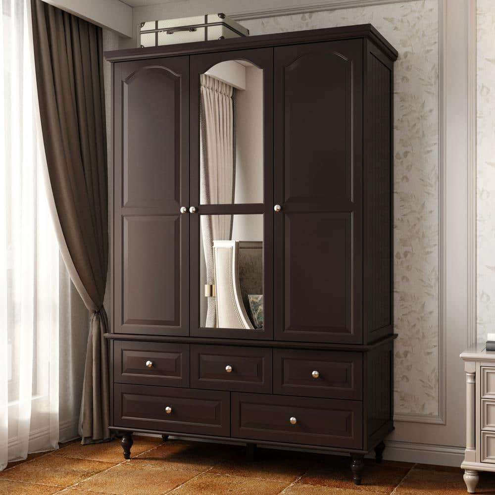 FUFU&GAGA Black Paint 47.2 in. W Big Wardrobe Armoires W/Mirror, Hanging  Rod, Drawers, Adjustable Shelves 70.9 in. H x 20 in. D KF330053-034 - The  ...