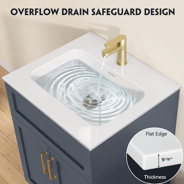 Zeafive 24 in. W x 22 in. D Solid Surface White Rectangular Single