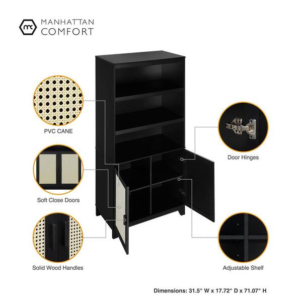 Manhattan Comfort Sheridan Modern Cane Bookcase with Adjustable Shelves in Black - Set of 2 Manhattan Comfort Sheridan Modern Cane Bookcase with Adjustable Shelves in Black - Set of 2