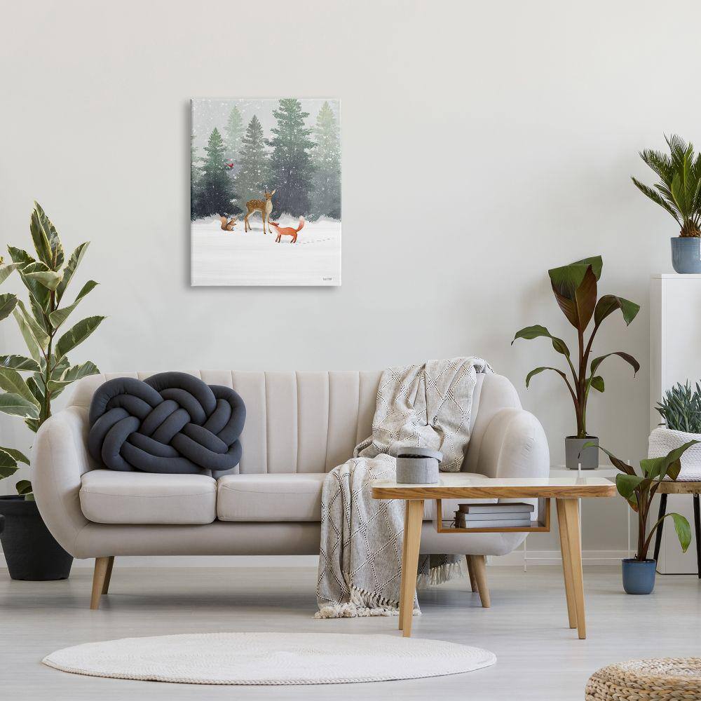 Winter Forest Scene with Fox, Deer, Squirrel Canvas Art