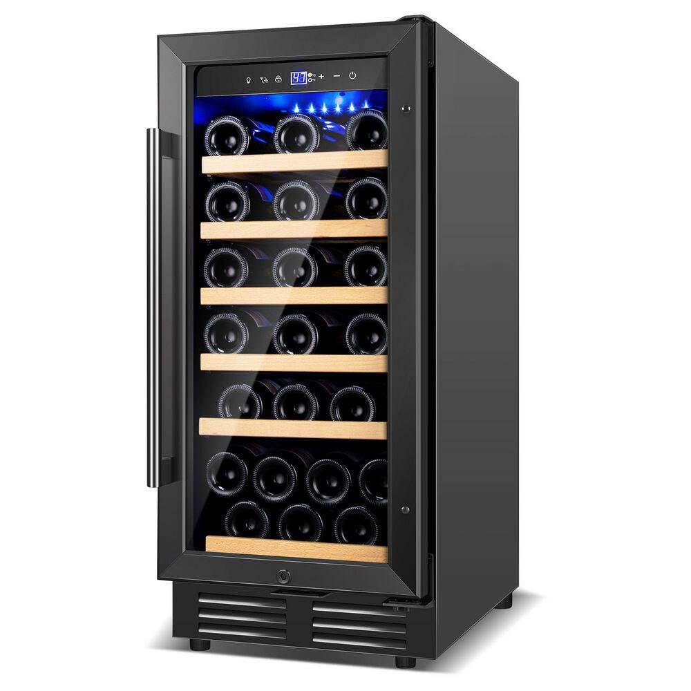 15 in. Single Zone 30-Bottle Wine Cooler in Black Built-in Reversible Door Hinge Wine Fridge Auto Blue Lighting price history on PriceWatchPro