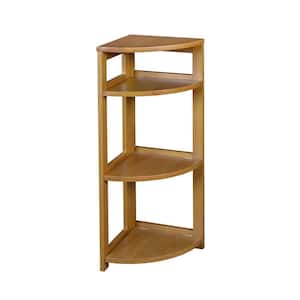 34 in. Medium Oak Wood 3-shelf Foldable Corner Bookcase