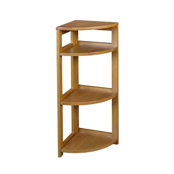 Regency 34 in. Medium Oak Wood 3-shelf Foldable Corner Bookcase