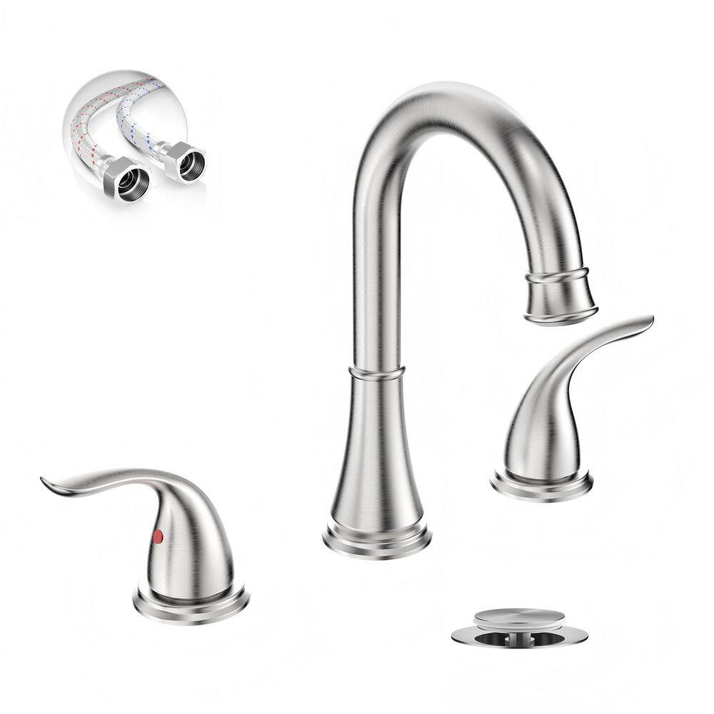 8 in. 3-Hole Brushed Nickel Widespread Bathroom Faucet, 2-Handle Modern Bathroom Sink Faucet with Pop-Up Drain price history on PriceWatchPro