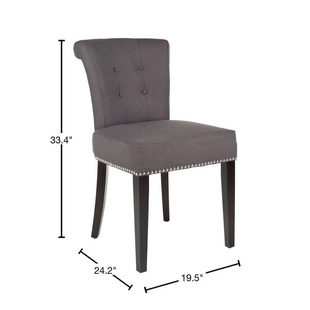 Espresso Finish Gray Linen Upholstered Parsons Side Chair