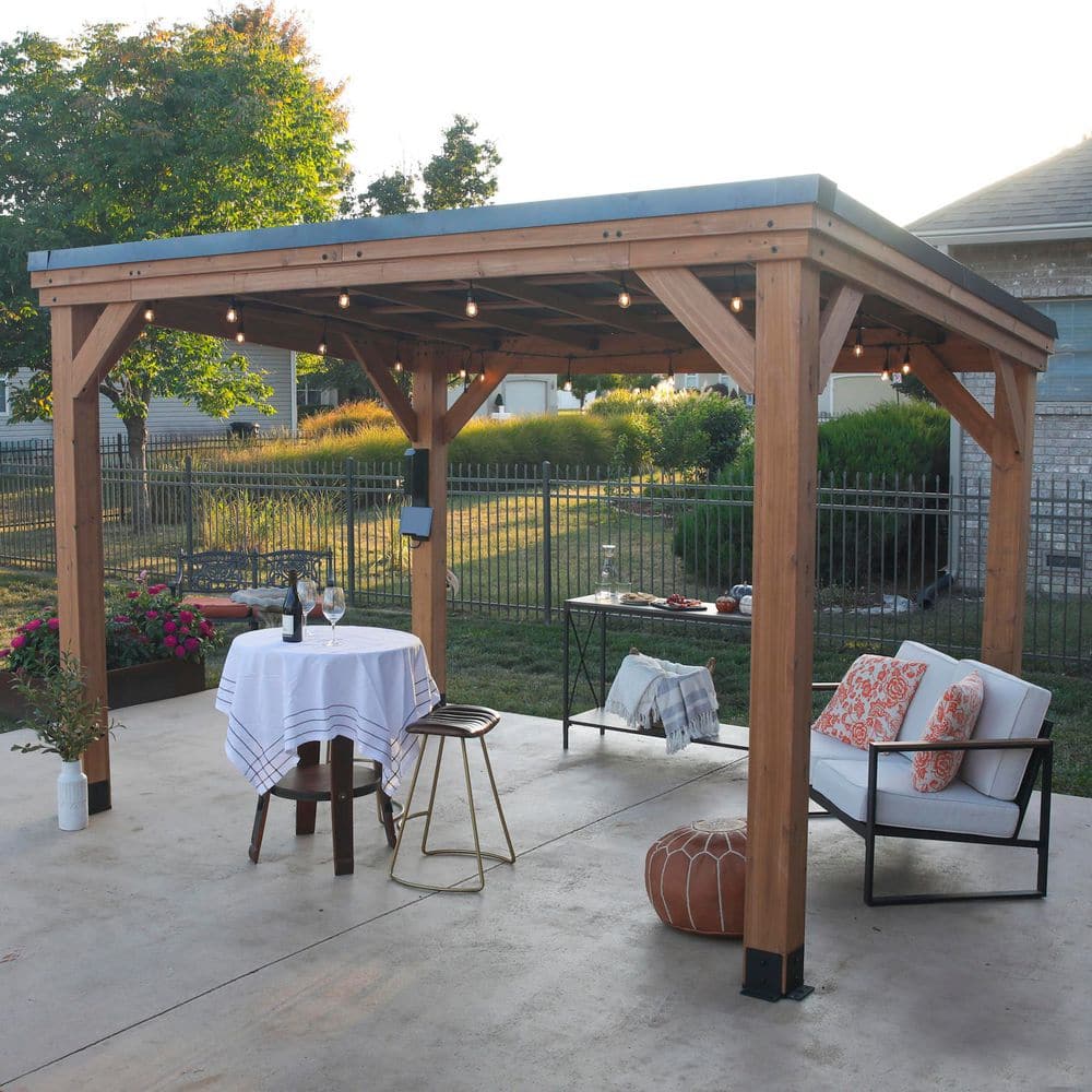 Arcadia Cedar and Steel Slope Roof Gazebo, 12' x 9.5'