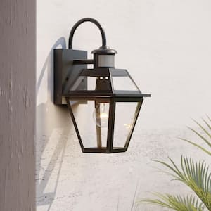 Nottingham 7 in. W 1-Light Black Motion Sensor Dusk to Dawn Outdoor Wall Lantern Clear Glass