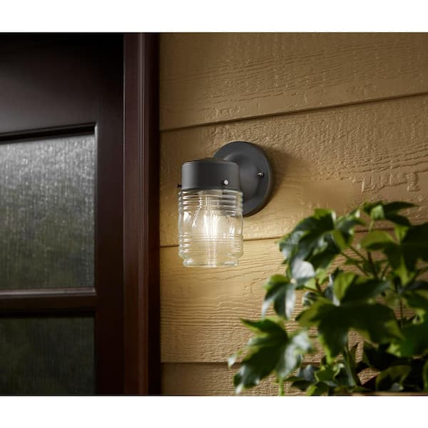 1-Light Black Outdoor Jelly Jar Wall Lantern Sconce