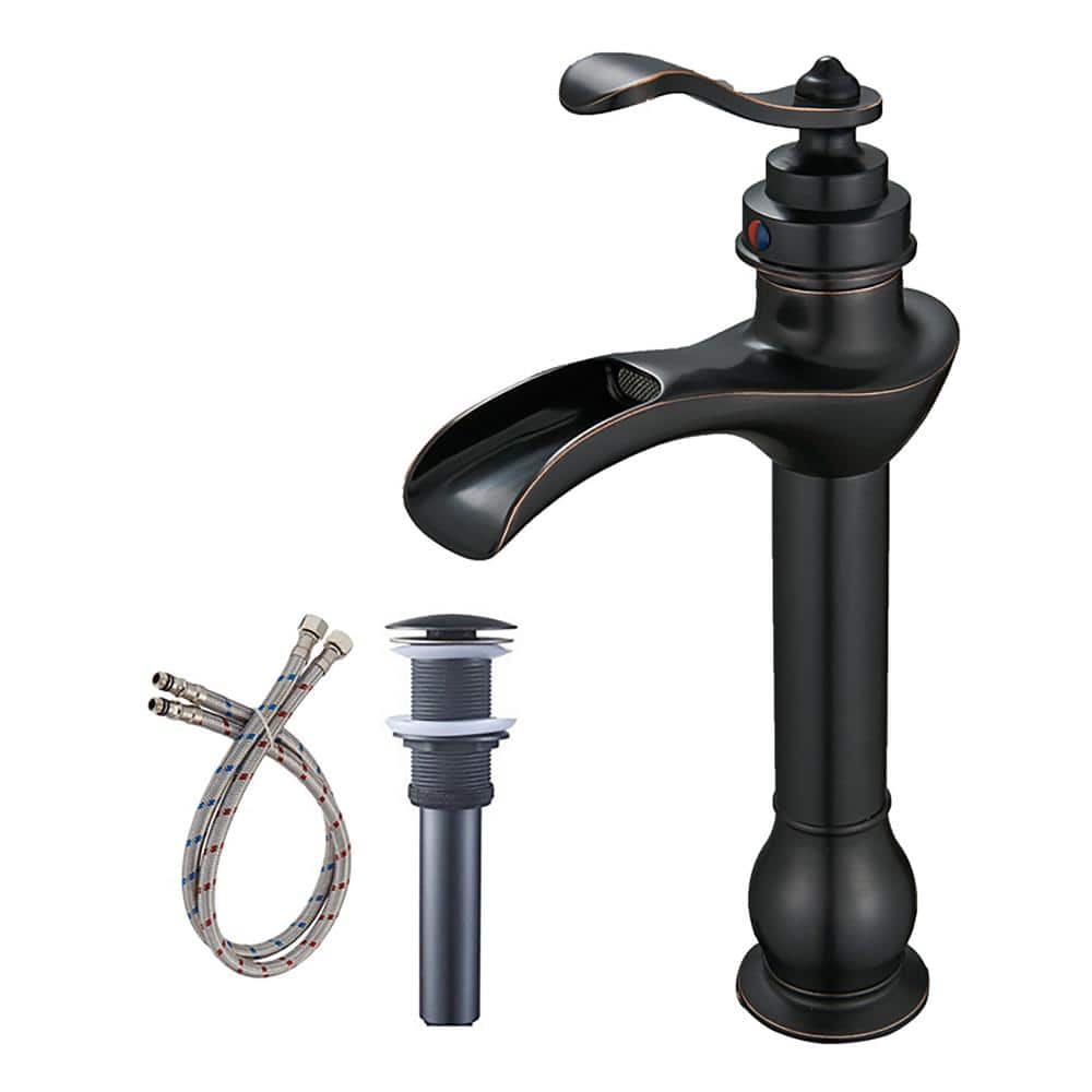 Single Handle Single Hole Waterfall Bathroom Vessel Sink Faucet with Pop-Up