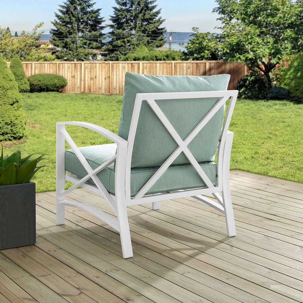 Mist and White Kaplan Transitional Outdoor Armchair with Cushions