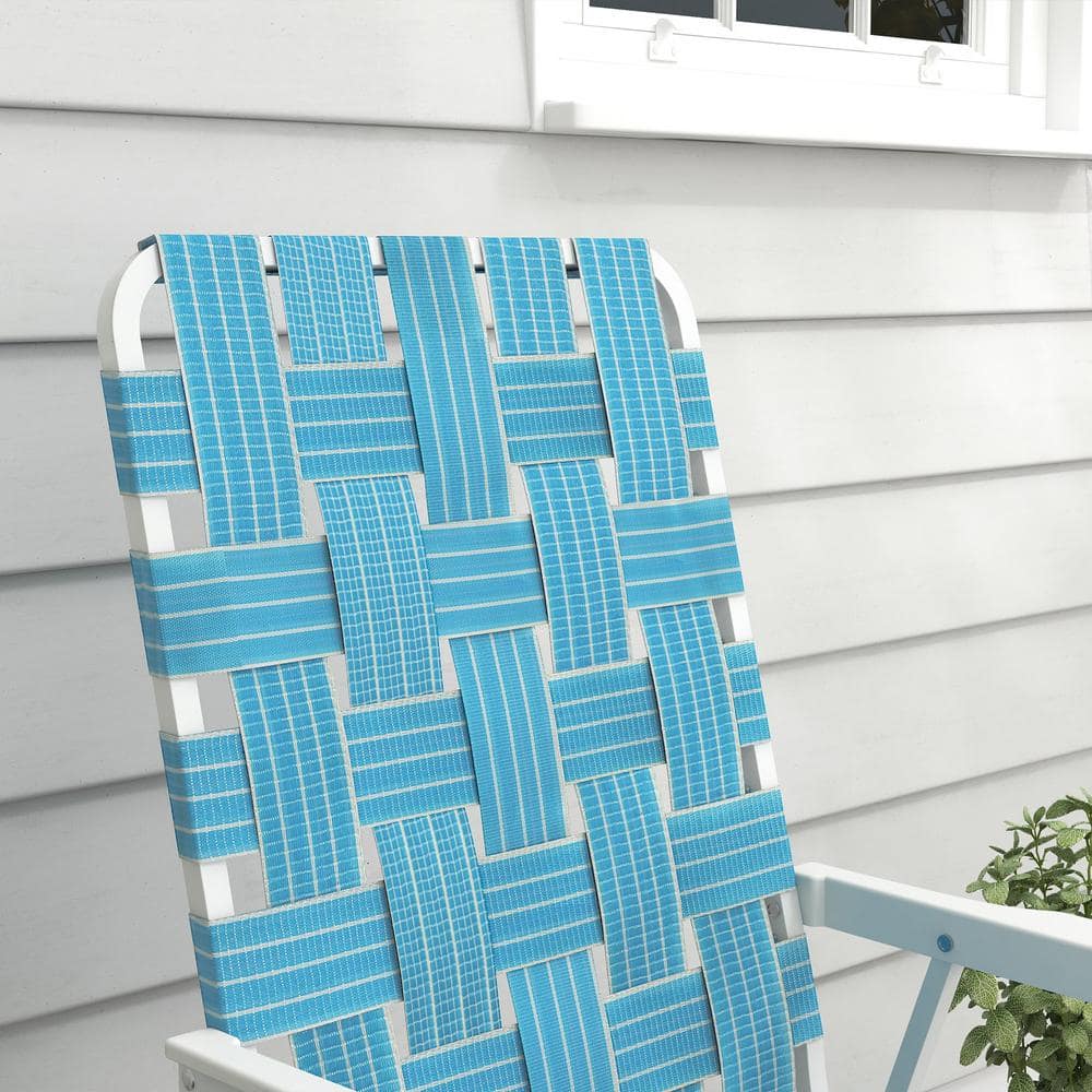 Set of 4 Blue Woven Strap Folding Patio Chairs with Armrests