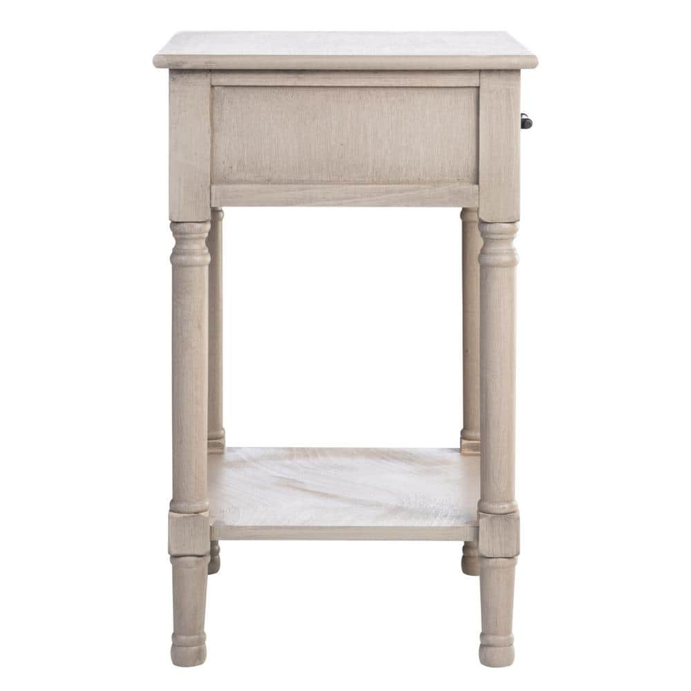Greige Pine Wood Rectangular Storage End Table with Drawer