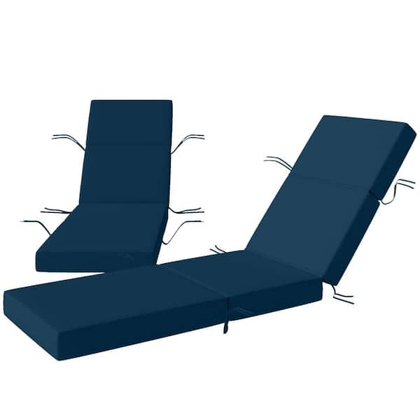 20.9 x 72 in. 2-Piece Outdoor Chaise Lounge Cushions, Navy Blue with Security Ties, Patio Lounge Chair Cushions