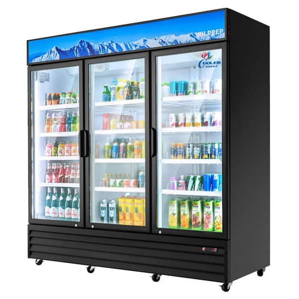 78 in. 72 cu. ft. Commercial 3-Glass Door Merchandiser Refrigerator in Black with LED Lighting